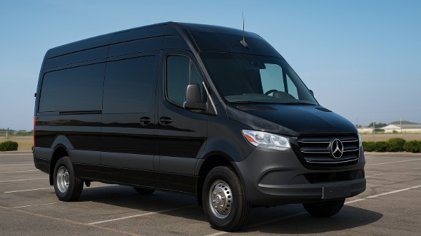 Exterior of Charter Bus Company Austin's 14 Passenger Sprinter Limousine in Austin
