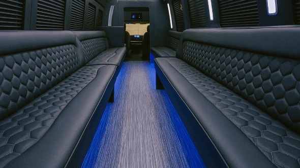 Interior of Charter Bus Company Waco's 30 Passenger Party Bus in Waco