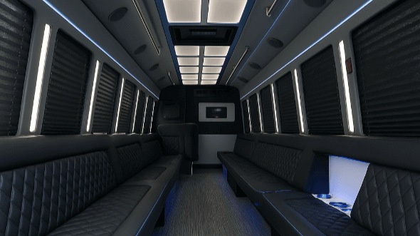 Interior of Charter Bus Company New Braunfels's 50 Passenger Party Bus in New Braunfels